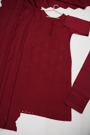 Maya Collection by Sobia Waseem Chikankari embroidered Dhanak Shirt with embroidered shawl and plan bottom MDC-03