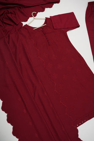 Maya Collection by Sobia Waseem Chikankari embroidered Dhanak Shirt with embroidered shawl and plan bottom MDC-03
