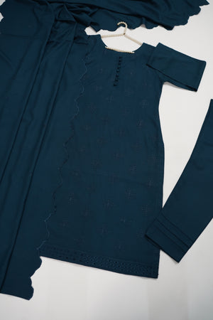 Maya Collection by Sobia Waseem Chikankari embroidered Dhanak shirt with embroidered shawl and plan bottom MDC-08