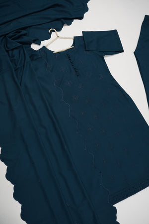 Maya Collection by Sobia Waseem Chikankari embroidered Dhanak shirt with embroidered shawl and plan bottom MDC-08