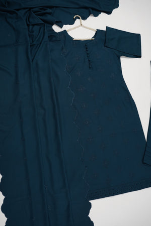 Maya Collection by Sobia Waseem Chikankari embroidered Dhanak shirt with embroidered shawl and plan bottom MDC-08