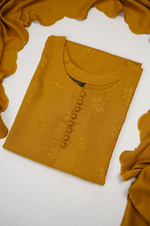 Maya Collection by sobia waseeem Chikankari embroidered Dhanak shirt with embroidered shawl and plan bottom MDC-07