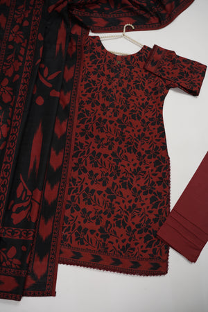 Salina by Sobia Waseem printed khadar shirt with printed shawl and plain bottom SKC-06