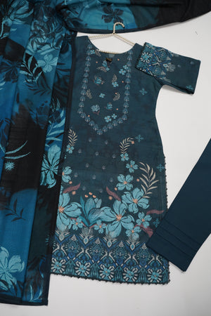 Salina by Sobia Waseem printed khadar shirt with printed shawl and plain Bottom SKC-03