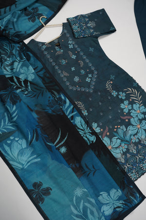 Salina by Sobia Waseem printed khadar shirt with printed shawl and plain Bottom SKC-03