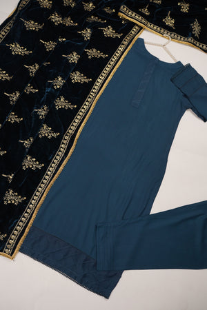Shagun Linen Collection With Velvet Shawl YT-04