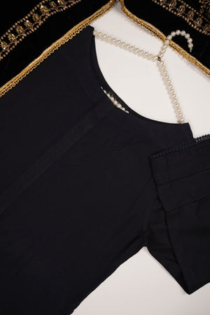 Shagun Linen Collection With Velvet Shawl YT-02 (Black)
