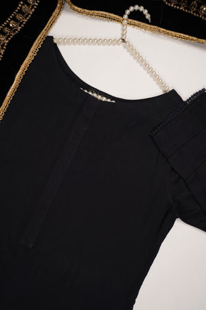 Shagun Linen Collection With Velvet Shawl YT-02 (Black)