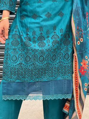 LAIBA-READY TO WEAR- CHIKANKARI EMBROIDERED LAWN WITH LAWN SCARF