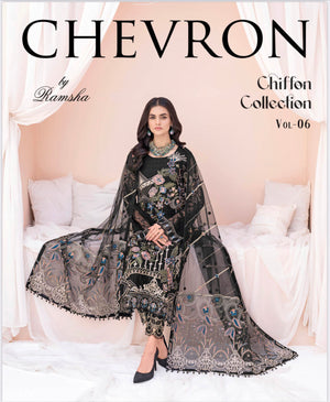 NEW CHEVRON CHIFFON COLLECTION- READY TO WEAR - WITH CHIFFON EMBROIDERED BORDER SCARF