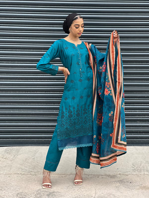 LAIBA-READY TO WEAR- CHIKANKARI EMBROIDERED LAWN WITH LAWN SCARF