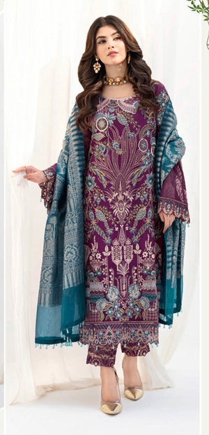 NEW CHEVRON CHIFFON COLLECTION- READY TO WEAR - WITH CHIFFON EMBROIDERED BORDER SCARF