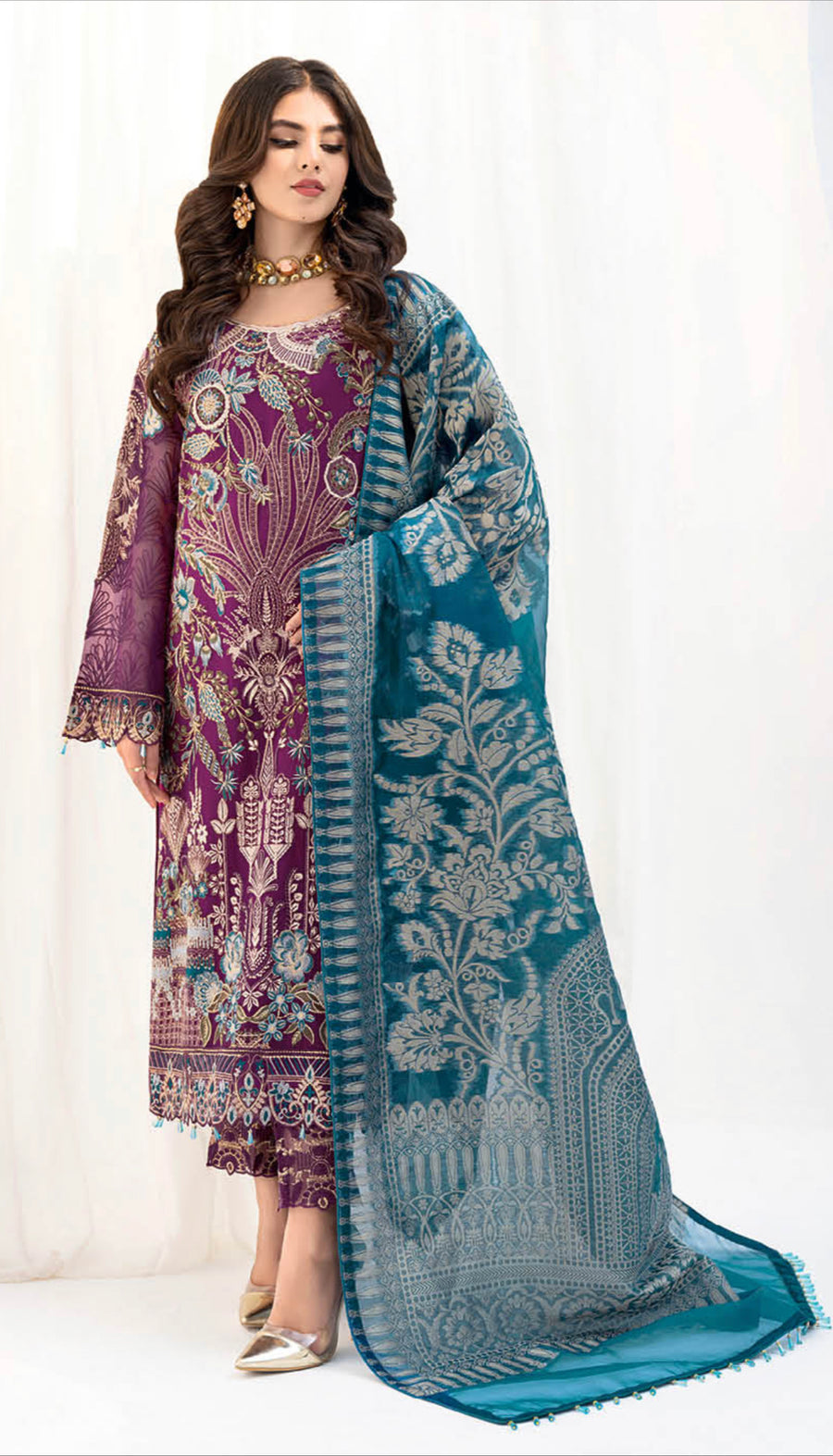 NEW CHEVRON CHIFFON COLLECTION- READY TO WEAR - WITH CHIFFON EMBROIDERED BORDER SCARF