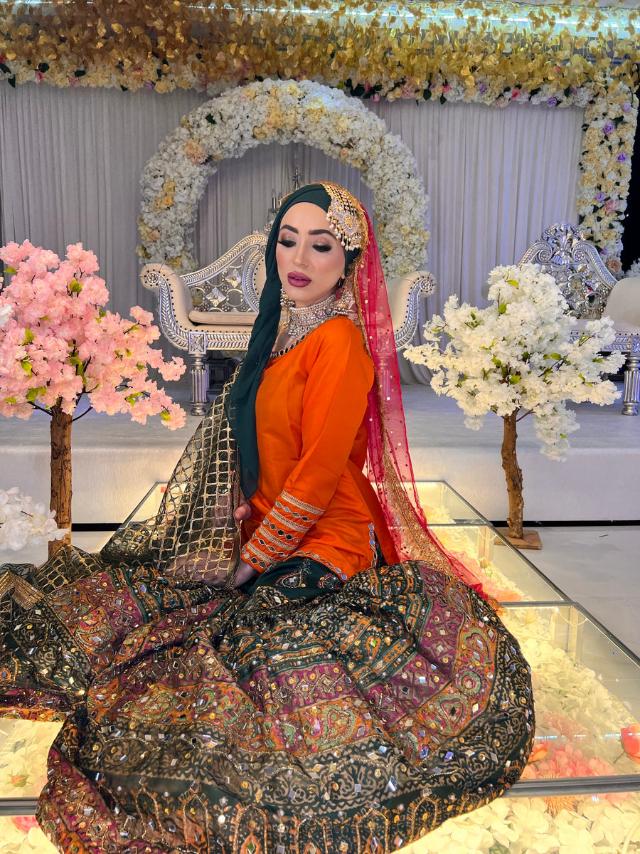 Hara Dupatta” KB Garara Outfit for Mehndi Gold Green – Rang de Boutique