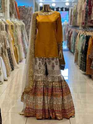 WHITE BLOCKPRINT GARARA 3 PCS / READY IN 8 WEEKS