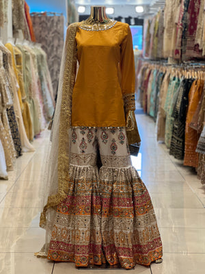 WHITE BLOCKPRINT GARARA 3 PCS / READY IN 8 WEEKS