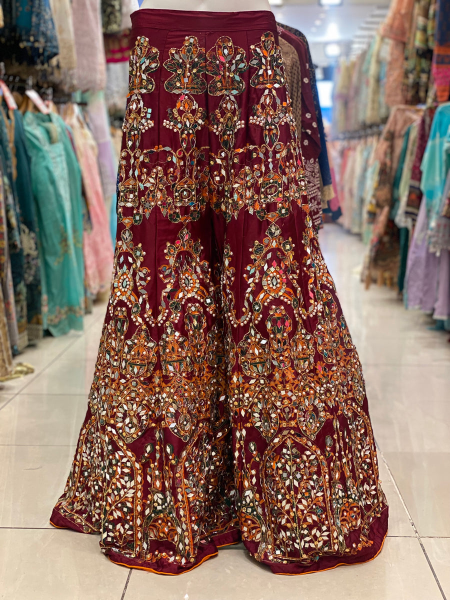 PRE BOOK READY IN 8 WEEKS MEHROON PLAZZO TROUSERS)