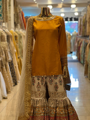 WHITE BLOCKPRINT GARARA 3 PCS / READY IN 8 WEEKS